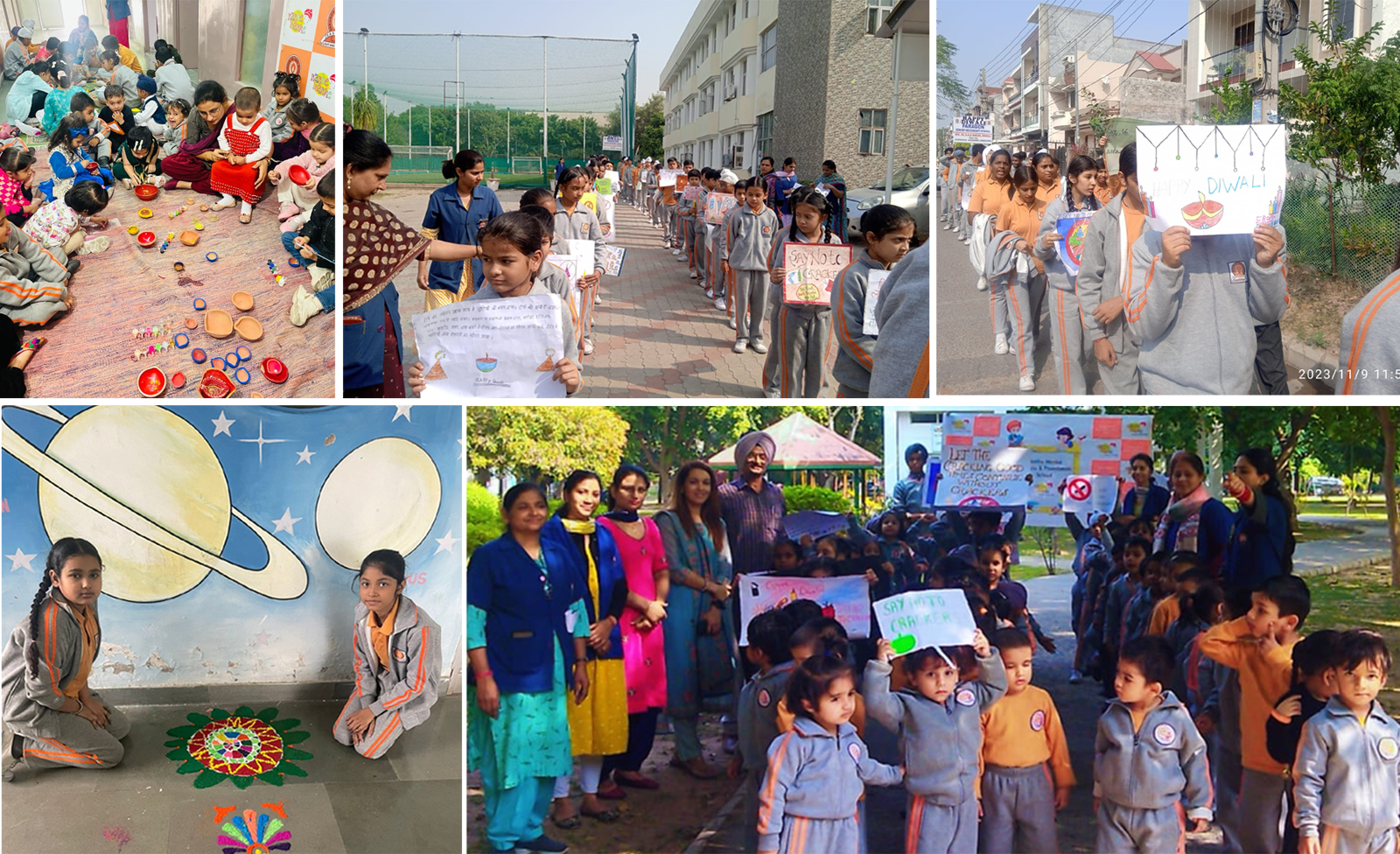 Diwali Festival Celebrated at Paragon School Sector 69 School Children Take Out Awareness Rally to Celebrate Firecracker-Free Diwali